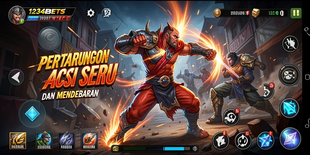 Tampilan asyik dari gameplay <strong>1234BETS</strong> yang penuh aksi dan pertempuran.