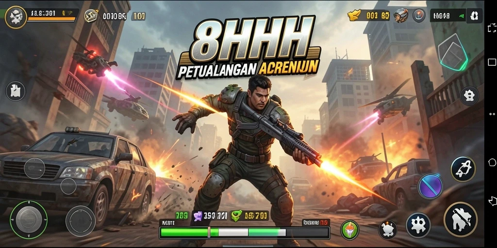 Screenshot menampilkan aksi mendebarkan dalam 8HHH.