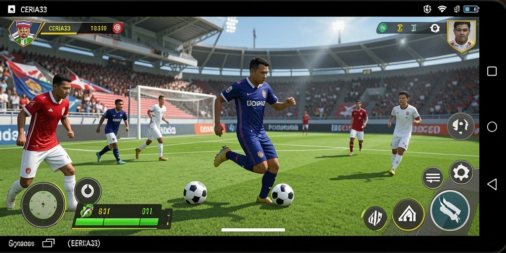 Screenshot CERIA33 menampilkan aksi seru sepak bola.