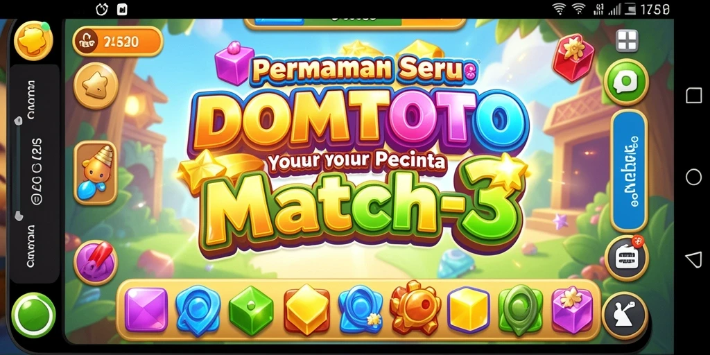 Screenshot dari gameplay seru DOMTOTO dengan elemen Match-3 yang mencolok.