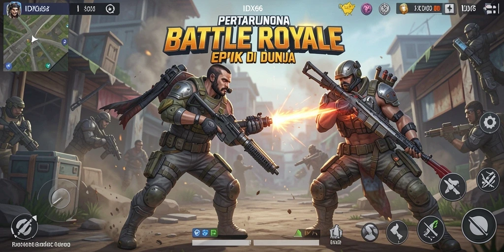 Tampilan dinamis pertempuran dalam game Battle Royale IDX66.