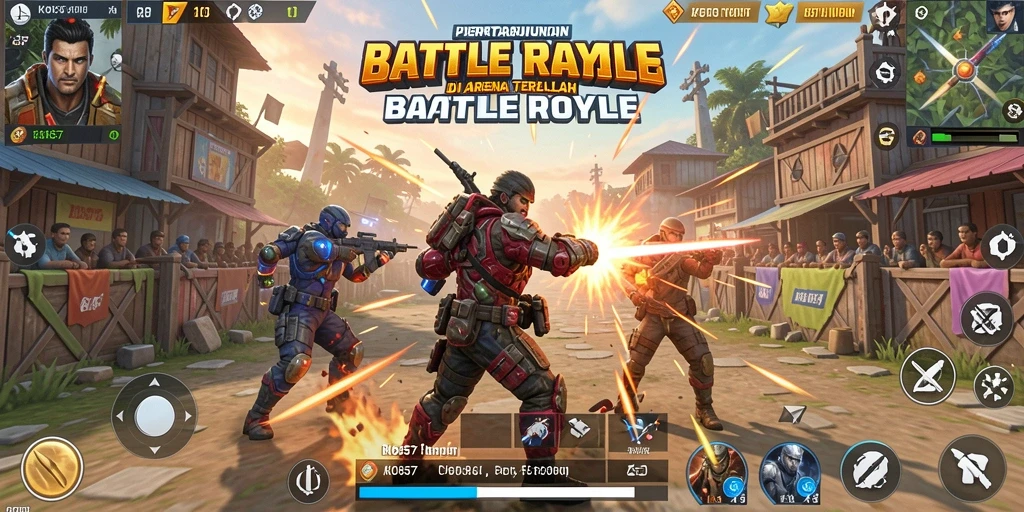 Screenshot aksi menegangkan dalam gameplay Battle Royale KO857.