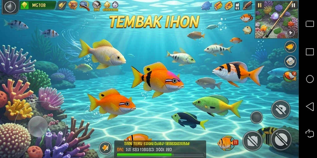 Tampilan gameplay MG108 yang menarik saat menangkap ikan.