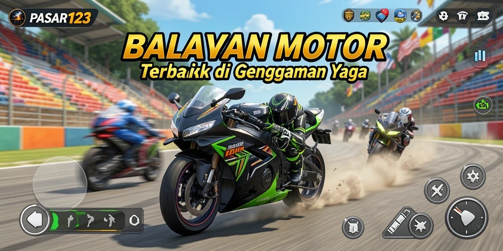 Tangkapan layar menunjukkan momen balapan seru dengan motor dan trek yang indah.
