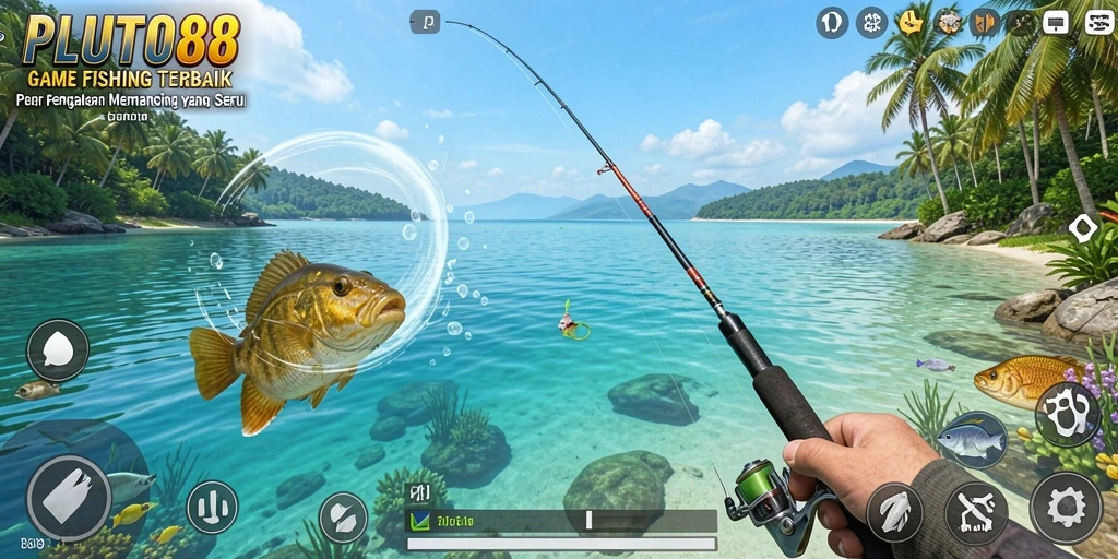 Screenshot gameplay PLUTO88 menampilkan pengalaman memancing yang realistis dan seru.