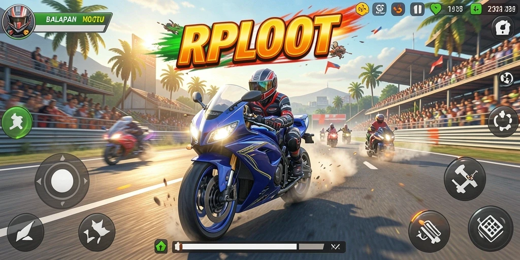 Gameplay RPLOOT menampilkan balapan motor yang menegangkan dan seru.