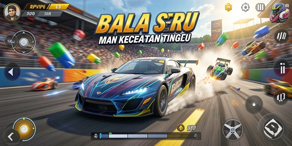 Screenshot gameplay RPVIP6 menampilkan balapan yang mendebarkan di trek kota.