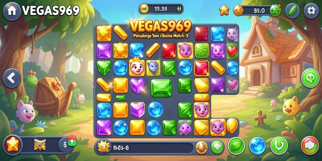 Tampilan gameplay seru dalam game Match-3 VEGAS969.