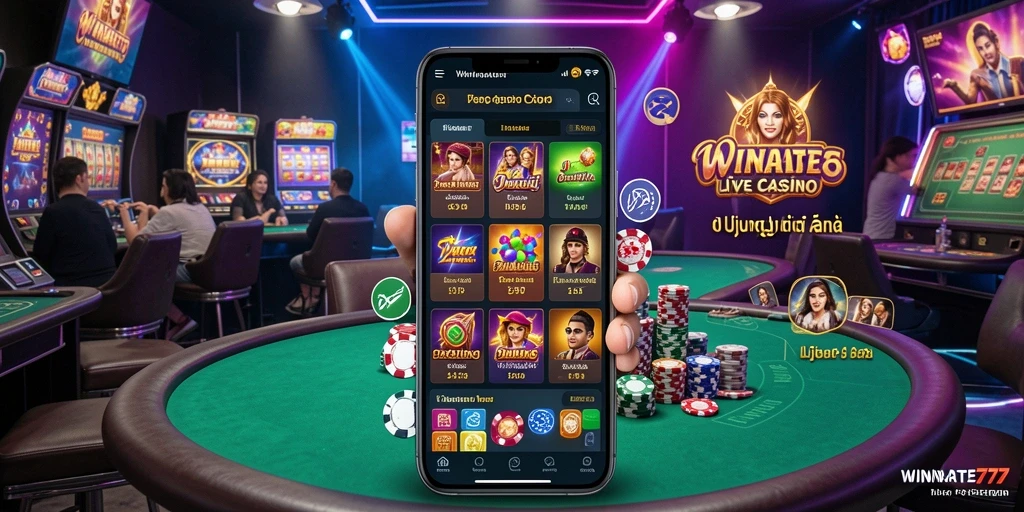 Screenshot gameplay Live Casino WINRATE777 menunjukkan dealer profesional dan variasi permainan yang menarik.